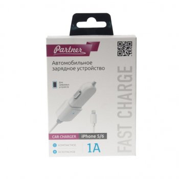 389 р. Устройство зарядное в прикуриватель 12V 1A встроенный кабель iPhone (5-) PARTNER PARTNER prt-028254  с доставкой в г. Кемерово. Увеличить фотографию 2