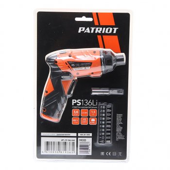 3 379 р. Отвертка аккумуляторная 3.6В 1.5Ач (набор бит) PATRIOT PATRIOT ps 136li  с доставкой в г. Кемерово. Увеличить фотографию 1