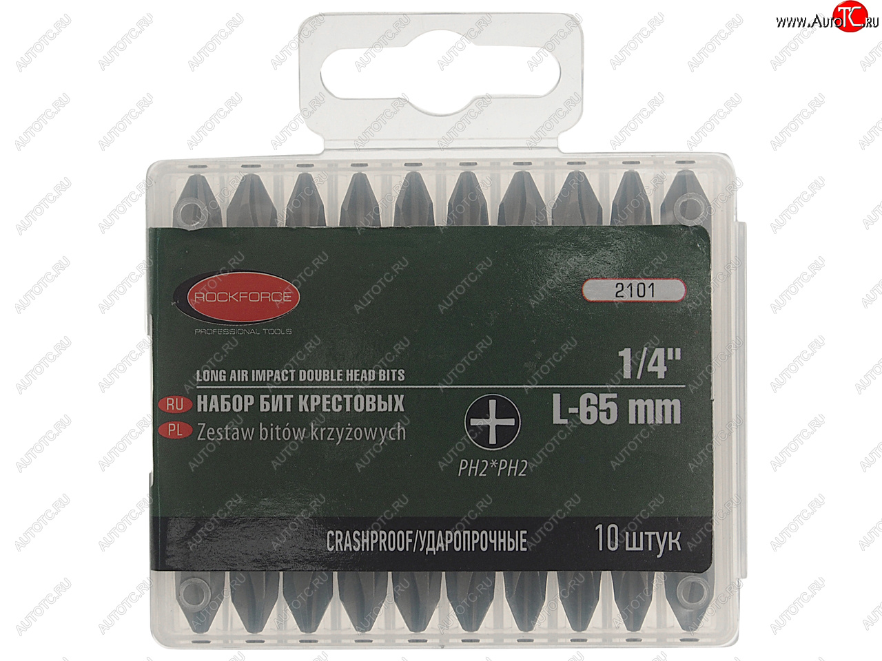 579 р. Набор бит 14 PH2xPH2 L=65мм 10 предметов в футляре ROCKFORCE ROCKFORCE rf-2101  с доставкой в г. Кемерово