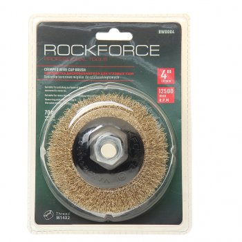 286 р. Кордщетка для УШМ чашка 100мм латунь в блистере ROCKFORCE ROCKFORCE rf-bwd004  с доставкой в г. Кемерово. Увеличить фотографию 1