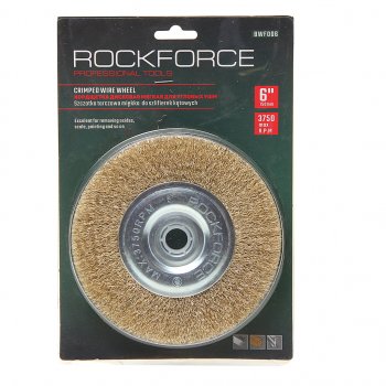 499 р. Кордщетка для УШМ дисковая 150мм латунь в блистере ROCKFORCE ROCKFORCE rf-bwf006  с доставкой в г. Кемерово. Увеличить фотографию 1