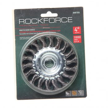 299 р. Кордщетка для УШМ дисковая 100мм витая сталь в блистере ROCKFORCE ROCKFORCE rf-bwf104  с доставкой в г. Кемерово. Увеличить фотографию 1