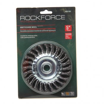 469 р. Кордщетка для УШМ дисковая 125мм витая сталь в блистере ROCKFORCE ROCKFORCE rf-bwf105  с доставкой в г. Кемерово. Увеличить фотографию 1
