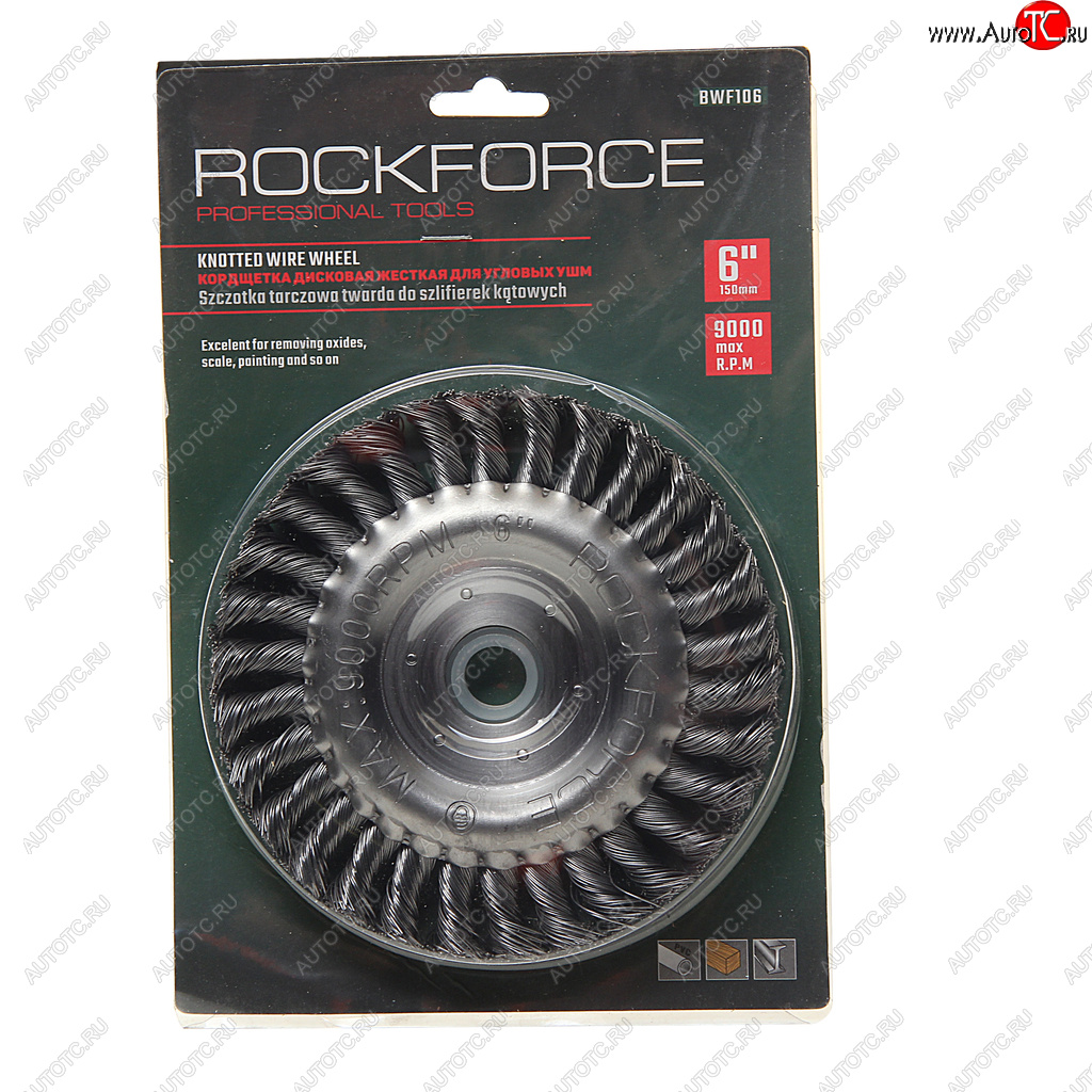 569 р. Кордщетка для УШМ дисковая 150мм витая сталь в блистере ROCKFORCE ROCKFORCE rf-bwf106  с доставкой в г. Кемерово