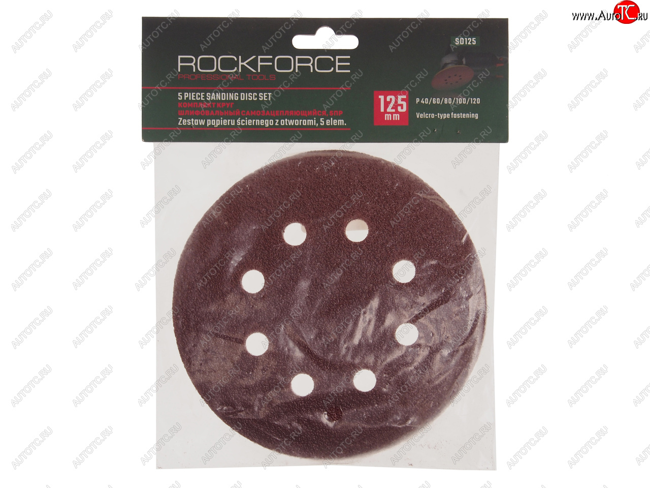 130 р. Бумага наждачная на липучке D125 P40-120 8 отверстий 5шт. ROCKFORCE ROCKFORCE rf-sd125  с доставкой в г. Кемерово