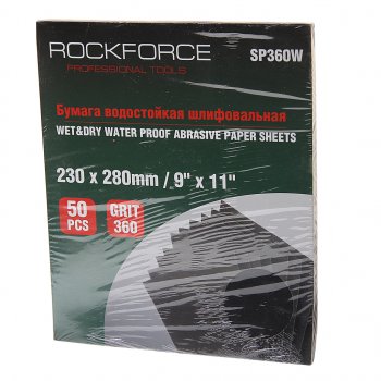 999 р. Бумага наждачная водостойкая P-360 (230х280) 50шт. ROCKFORCE ROCKFORCE rf-sp360w  с доставкой в г. Кемерово. Увеличить фотографию 1