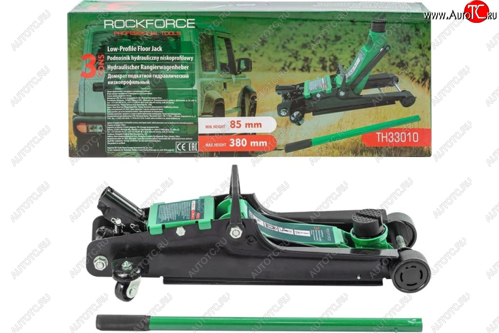 8 749 р. Домкрат подкатной 3т 85-380мм низкопрофильный ROCKFORCE ROCKFORCE rf-th33010  с доставкой в г. Кемерово