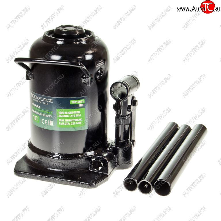 9 349 р. Домкрат бутылочный 10т 210-520мм 2-х плунжерный ROCKFORCE ROCKFORCE rf-th810001big  с доставкой в г. Кемерово