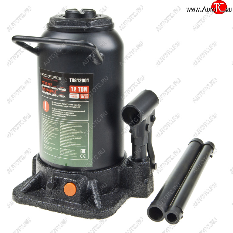 10 199 р. Домкрат бутылочный 12т 242-598мм 2-х плунжерный ROCKFORCE ROCKFORCE rf-th812001  с доставкой в г. Кемерово