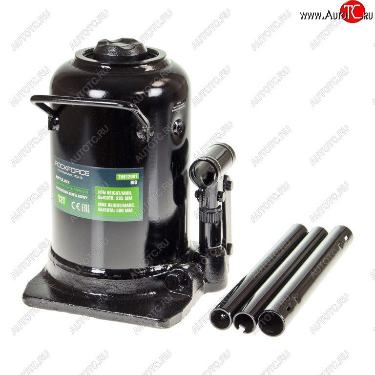 12 449 р. Домкрат бутылочный 12т 235-500мм 2-х плунжерный ROCKFORCE ROCKFORCE rf-th812001big  с доставкой в г. Кемерово