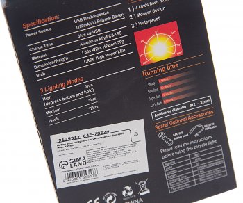 999 р. Фонарь велосипедный набор USB кабель с аккумулятором 480mAh Led NO NAME rpl-2255dc-918  с доставкой в г. Кемерово. Увеличить фотографию 4