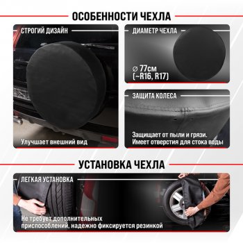 1 179 р. Чехол на запасное колесо R-16,17 d=77см экокожа черный SKYWAY SKYWAY s06301044  с доставкой в г. Кемерово. Увеличить фотографию 2