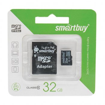 359 р. Карта памяти 32GB MicroSD class 10 + SD адаптер SMART BUY SMART BUY sb32gbsdcl10-01  с доставкой в г. Кемерово. Увеличить фотографию 1
