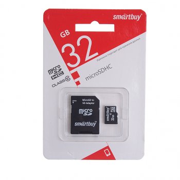 339 р. Карта памяти 32GB MicroSD class 10 + SD адаптер SMART BUY SMART BUY sb32gbsdcl10-01le  с доставкой в г. Кемерово. Увеличить фотографию 1