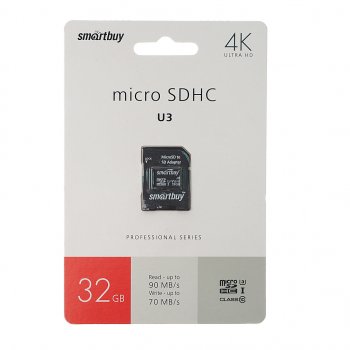 499 р. Карта памяти 32GB MicroSD class 10 + SD адаптер SMART BUY SMART BUY sb32gbsdcl10u3-01  с доставкой в г. Кемерово. Увеличить фотографию 1