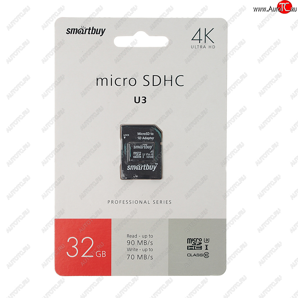 499 р. Карта памяти 32GB MicroSD class 10 + SD адаптер SMART BUY SMART BUY sb32gbsdcl10u3-01  с доставкой в г. Кемерово