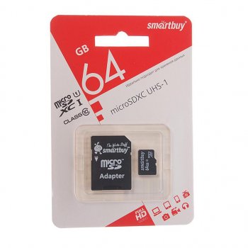 429 р. Карта памяти 64GB MicroSD class 10 + SD адаптер SMART BUY SMART BUY sb64gbsdcl10-01  с доставкой в г. Кемерово. Увеличить фотографию 1