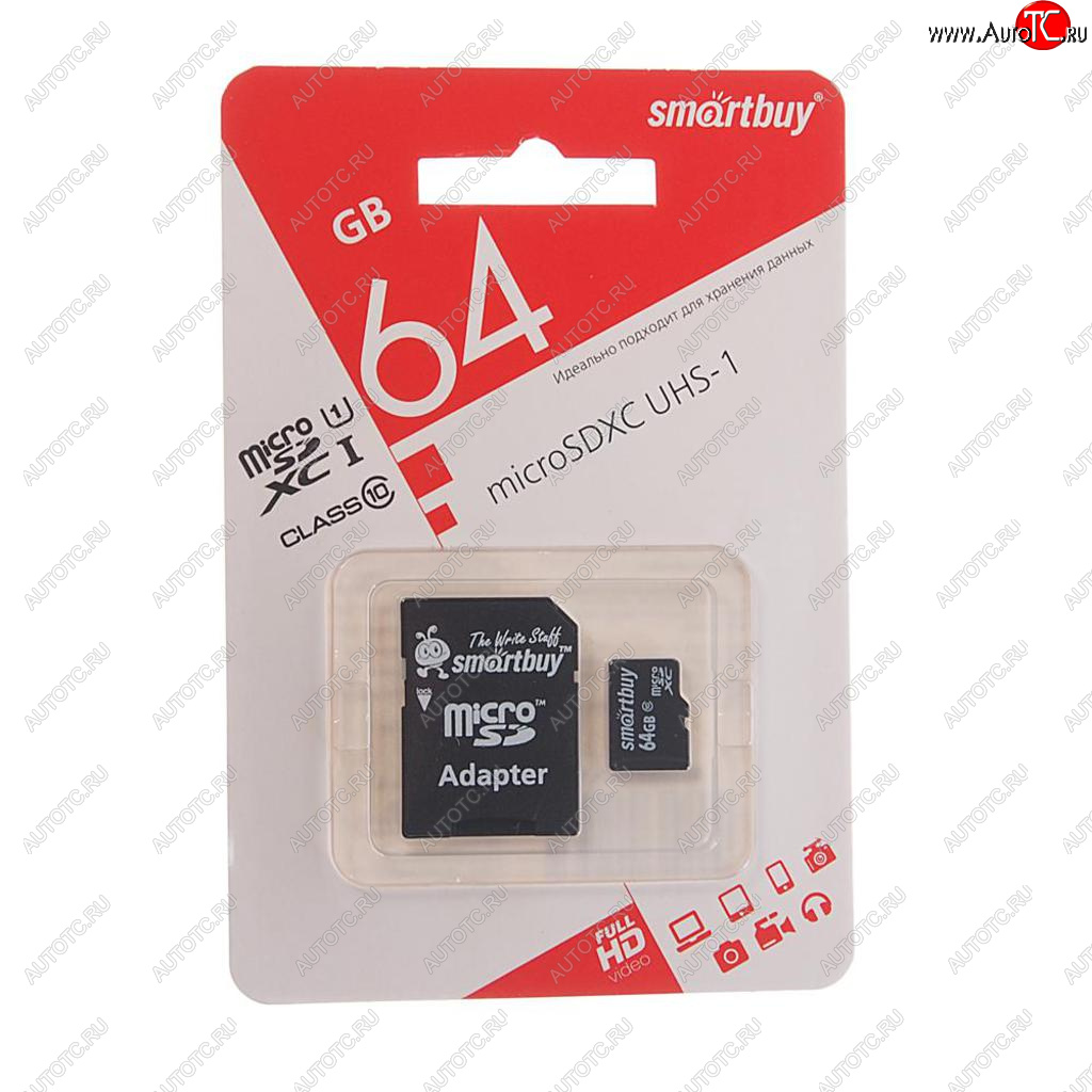 429 р. Карта памяти 64GB MicroSD class 10 + SD адаптер SMART BUY SMART BUY sb64gbsdcl10-01  с доставкой в г. Кемерово