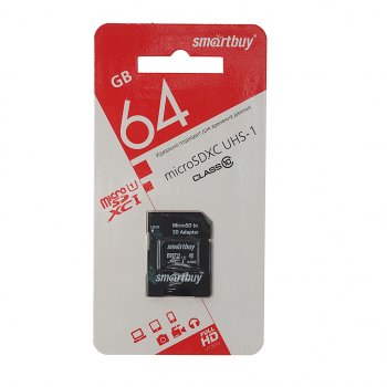 619 р. Карта памяти 64GB MicroSD class 10 + SD адаптер SMART BUY SMART BUY sb64gbsdcl10-01_c  с доставкой в г. Кемерово. Увеличить фотографию 1
