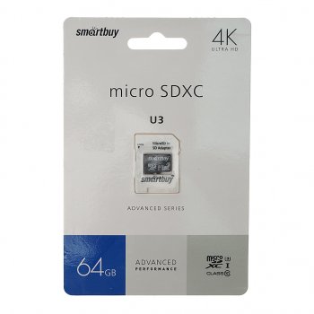 519 р. Карта памяти 64GB MicroSD class 10 + SD адаптер SMART BUY SMART BUY sb64gbsdu1a-ad  с доставкой в г. Кемерово. Увеличить фотографию 1