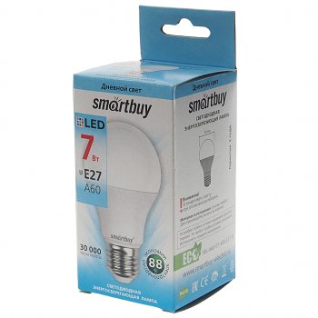 73 р. Лампа светодиодная E27 A60 7W (60W) 220V холодный SMART BUY SMART BUY sbl-a60-07-40k-e27-n  с доставкой в г. Кемерово. Увеличить фотографию 2