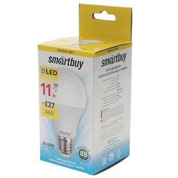 77 р. Лампа светодиодная E27 A60 11W(90W) 220V теплый SMART BUY SMART BUY sbl-a60-11-30k-e27-a  с доставкой в г. Кемерово. Увеличить фотографию 2