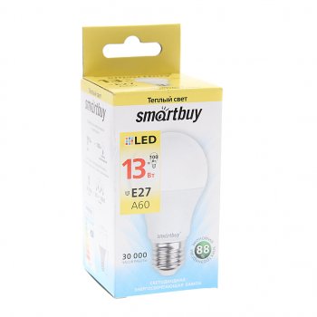 81 р. Лампа светодиодная E27 A60 13W (120W) 220V теплый SMART BUY SMART BUY sbl-a60-13-30k-e27-a  с доставкой в г. Кемерово. Увеличить фотографию 1