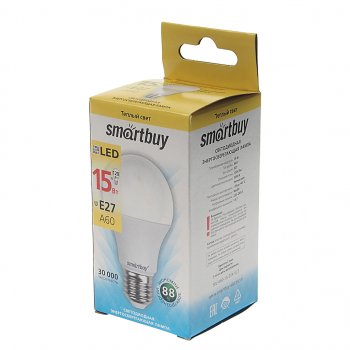 96 р. Лампа светодиодная E27 A60 15W(120W) 220V теплый SMART BUY SMART BUY sbl-a60-15-30k-e27  с доставкой в г. Кемерово. Увеличить фотографию 2