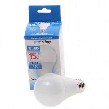 99 р. Лампа светодиодная E27 A60 15W(120W) 220V холодный SMART BUY SMART BUY sbl-a60-15-60k-e27  с доставкой в г. Кемерово. Увеличить фотографию 1