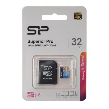 649 р. Карта памяти 32GB MicroSD class 10 + SD адаптер SILICON POWER SILICON POWER sp032gbsthdu3v20sp  с доставкой в г. Кемерово. Увеличить фотографию 1
