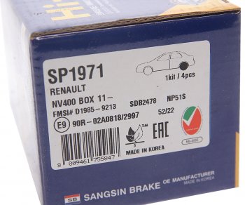 2 799 р. Колодки тормозные задние (4шт.) SANGSIN Renault Fluence дорестайлинг (2010-2012)  с доставкой в г. Кемерово. Увеличить фотографию 4