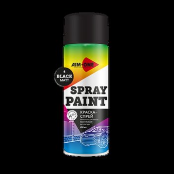 261 р. Краска черная матовая аэрозоль 450мл акриловая Spray Paint Black Matt AIM-ONE AIM-ONE sp-mb4  с доставкой в г. Кемерово. Увеличить фотографию 1
