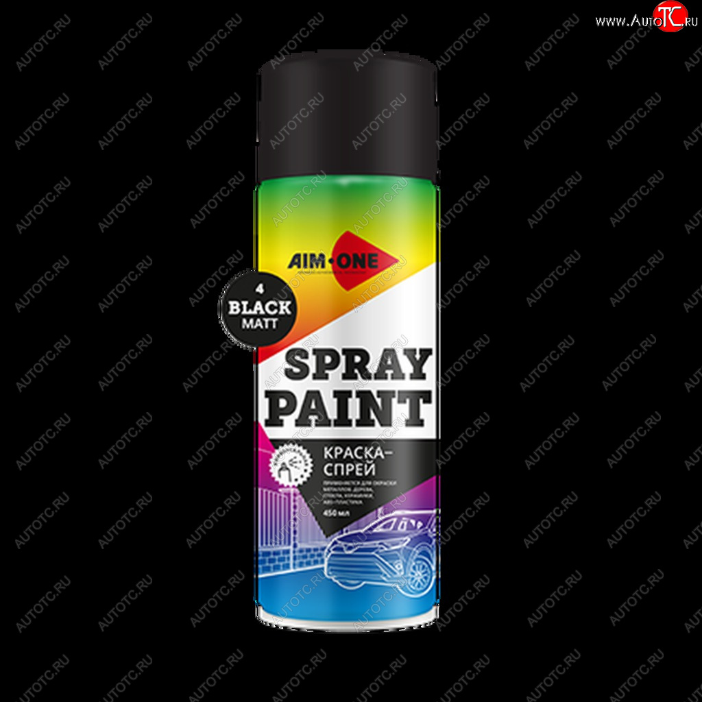 261 р. Краска черная матовая аэрозоль 450мл акриловая Spray Paint Black Matt AIM-ONE AIM-ONE sp-mb4  с доставкой в г. Кемерово