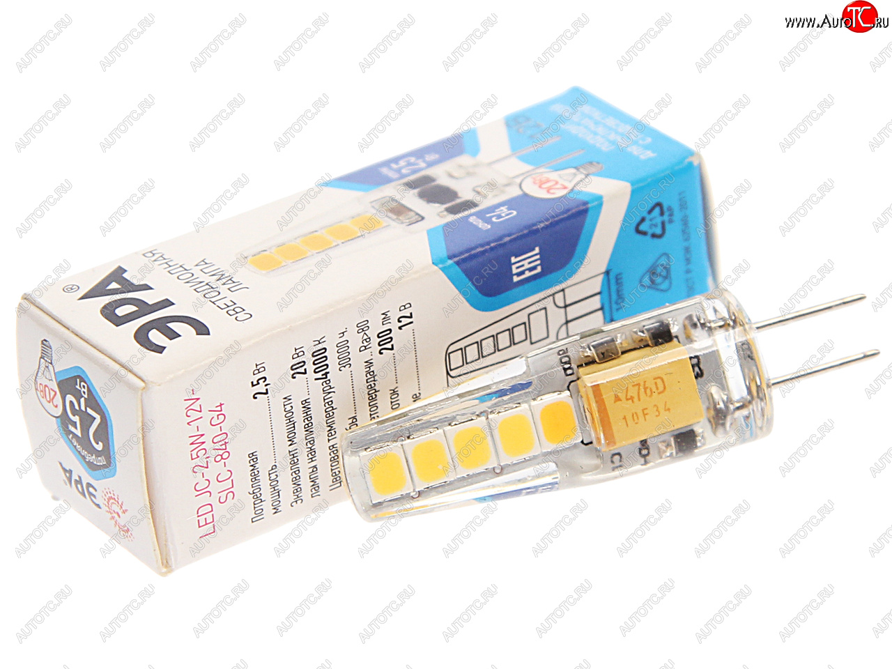 199 р. Лампа светодиодная G4 2.5W (20W) 12V нейтральный ЭРА ЭРА std led-jc-2,5w-12v-slc-840-g4  с доставкой в г. Кемерово
