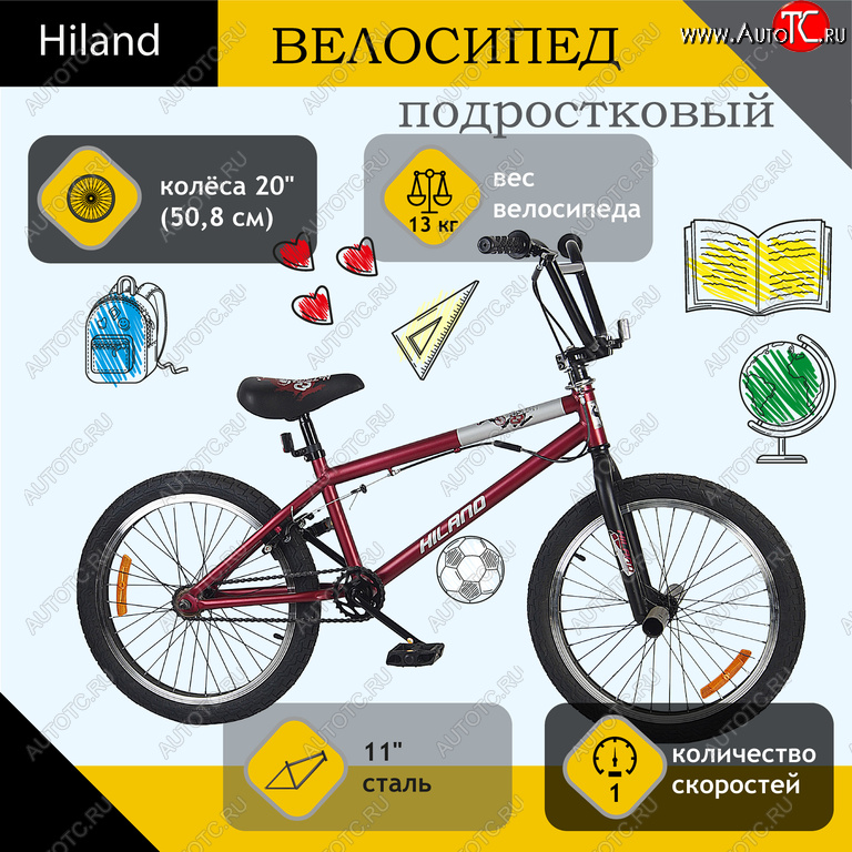 15 849 р. Велосипед 20 1-ск. BMX бордовый HILAND HILAND t21b603 b HILAND t21b603 b  с доставкой в г. Кемерово