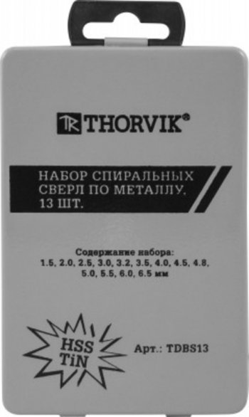 759 р. Набор сверл по металлу 1.5-6.5мм HSS (13шт.) THORVIK THORVIK tdbs13  с доставкой в г. Кемерово. Увеличить фотографию 2