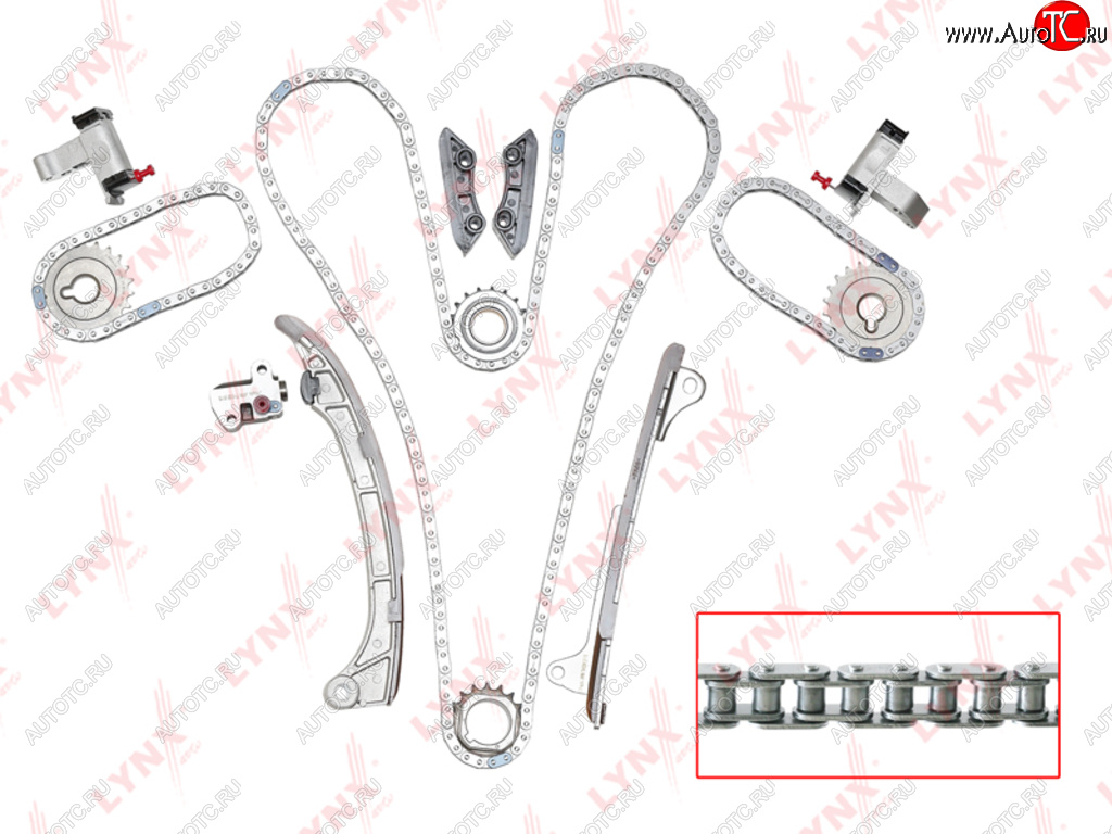 26 399 р. Комплект цепи ГРМ TOYOTA Land Cruiser Prado (02-) (4.0) (3 цепи+башмак+3 успок+3 натяж+4 звез) LYNX LYNX tk0043  с доставкой в г. Кемерово