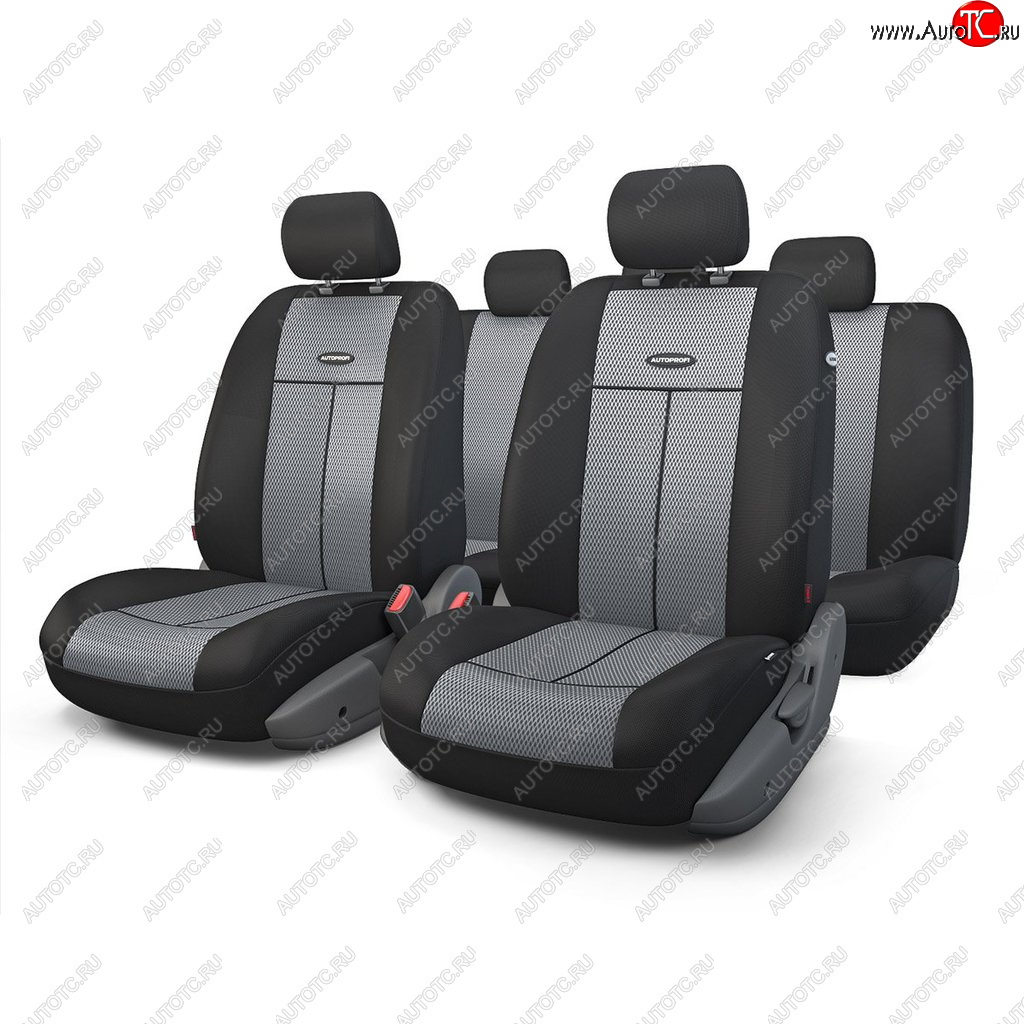 2 999 р. Универсальные чехлы сидений (майка, 9 предм., полиэстер/сетка (AIRBAG)) AUTOPROFI   (черно-серые)  с доставкой в г. Кемерово