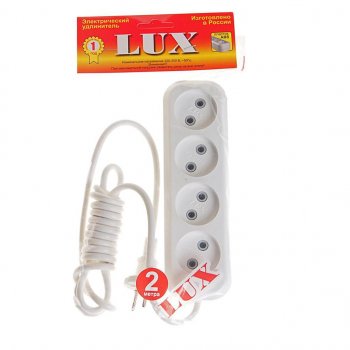 369 р. Удлинитель сетевой 2м 10А 1300Вт 4 гнезда белый LUX LUX у4-о-02  с доставкой в г. Кемерово. Увеличить фотографию 1