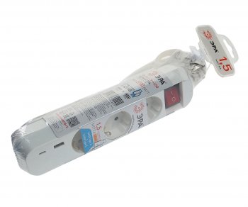 799 р. Фильтр сетевой 1.5м 10А 2200Вт 3 гнезда + 1 USB A 1 Type C с заземлением белый ЭРА ЭРА ub-3es-1,5m-usb  с доставкой в г. Кемерово. Увеличить фотографию 1