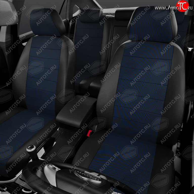 5 699 р. Авточехлы универсальные экокожа-жаккард черно-синие комплект AVTOLIDER AVTOLIDER ukk31-0104  с доставкой в г. Кемерово
