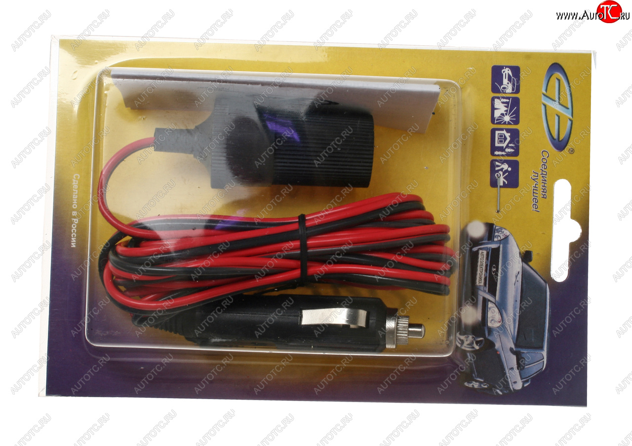 389 р. Удлинитель прикуривателя 12V штекер-гнездо 3м. АЭНК АЭНК уп-3(шг)  с доставкой в г. Кемерово