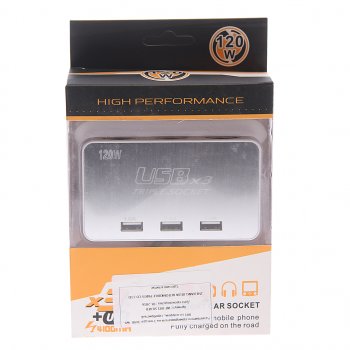 399 р. Разветвитель прикуривателя 3-х гнездовой 12V 3USB с удлинителем TORINO TORINO wf-081 silver  с доставкой в г. Кемерово. Увеличить фотографию 2