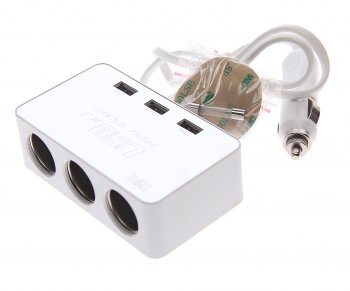 399 р. Разветвитель прикуривателя 3-х гнездовой 12V 3USB с удлинителем TORINO TORINO wf-081 silver  с доставкой в г. Кемерово. Увеличить фотографию 1