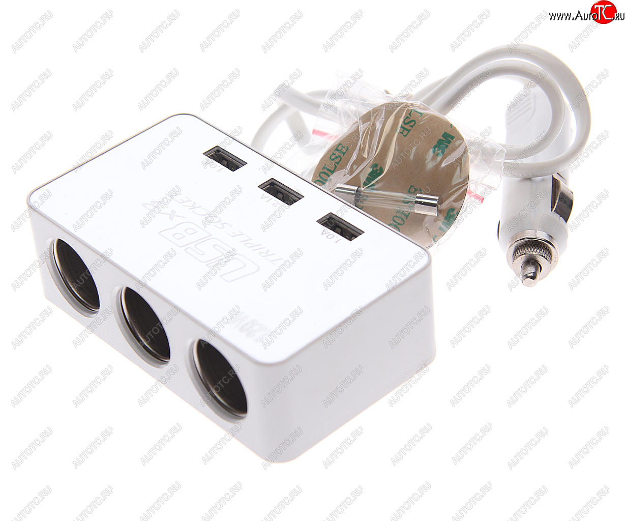 399 р. Разветвитель прикуривателя 3-х гнездовой 12V 3USB с удлинителем TORINO TORINO wf-081 silver  с доставкой в г. Кемерово