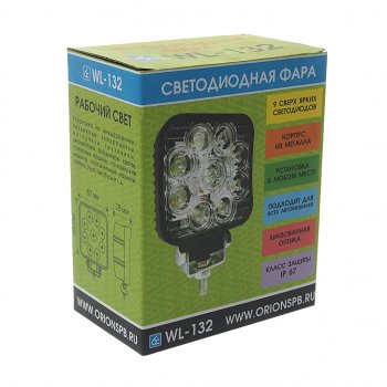 1 199 р. Фара рабочего света 82х82x38мм 27W 9LED (ближний свет) квадратная ВЫМПЕЛ ОРИОН wl-132f  с доставкой в г. Кемерово. Увеличить фотографию 3