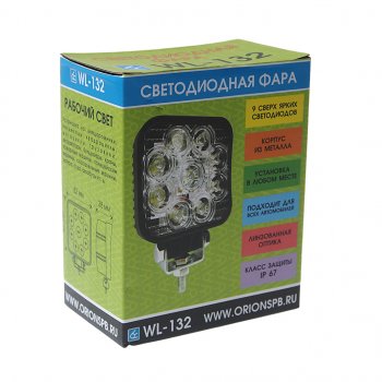 1 199 р. Фара рабочего света 82х82x38мм 27W 9LED (дальний свет) квадратная ВЫМПЕЛ ОРИОН wl-132s  с доставкой в г. Кемерово. Увеличить фотографию 3
