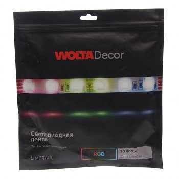2 099 р. Лента светодиодная гибкая 14.4W 5м IP20 12V RGB (пакет) Decor WOLTA WOLTA wls5050-14,4wrgb12h60-01  с доставкой в г. Кемерово. Увеличить фотографию 2