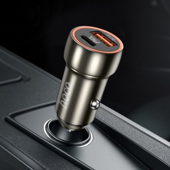 489 р. Устройство зарядное в прикуриватель 1USB + 1 Type C 12V HOCO HOCO z46a grey  с доставкой в г. Кемерово. Увеличить фотографию 2