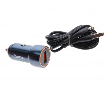 529 р. Устройство зарядное в прикуриватель 1USB 12V кабель micro USB HOCO HOCO z46 blue  с доставкой в г. Кемерово. Увеличить фотографию 1